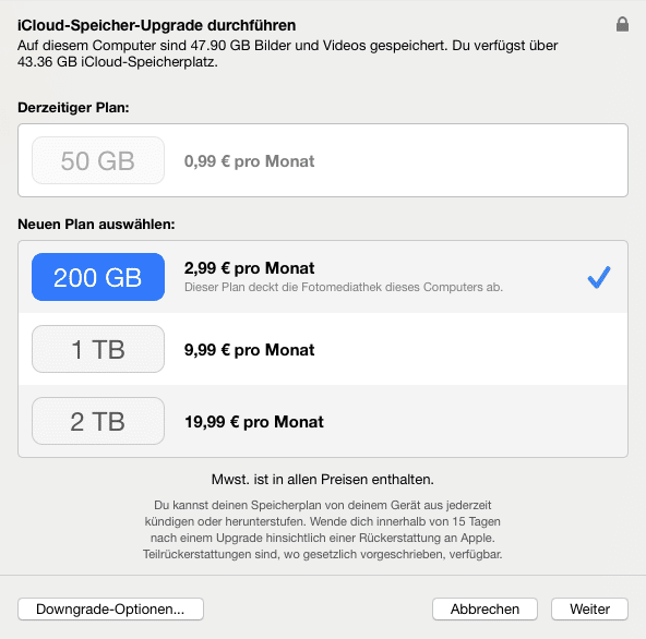 iCloud Speicherplan