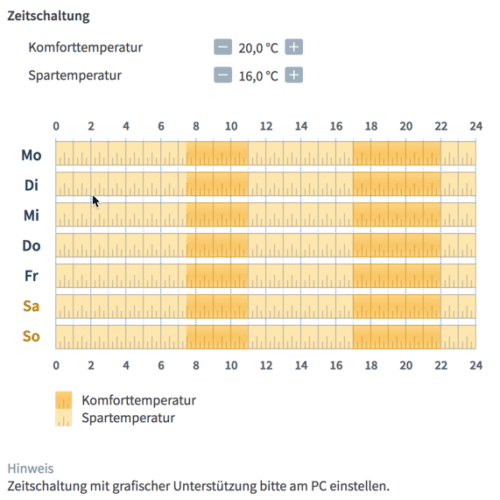 Der Regler lässt sich in viertelstunden-Schritten einstellen.