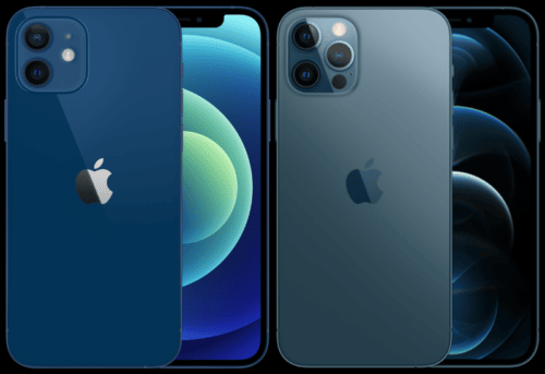 Blau: iPhone 12 (links) und iPhone 12 Pro (rechts)